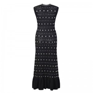 Sommerdollar krave ærmeløs skulder ruffle, metalliske strikkekjoler